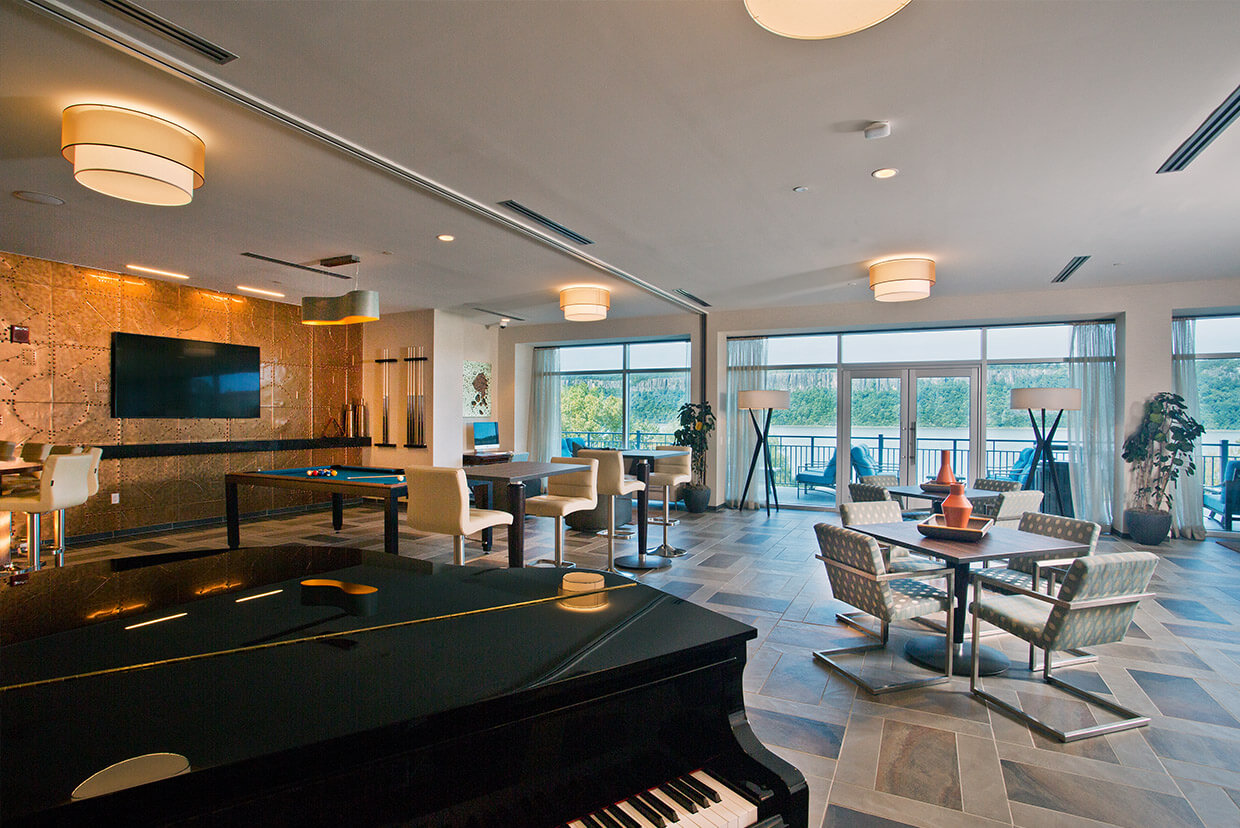 Club Lounge with Billiards, Baby Grand Piano, iMac Station and Balcony