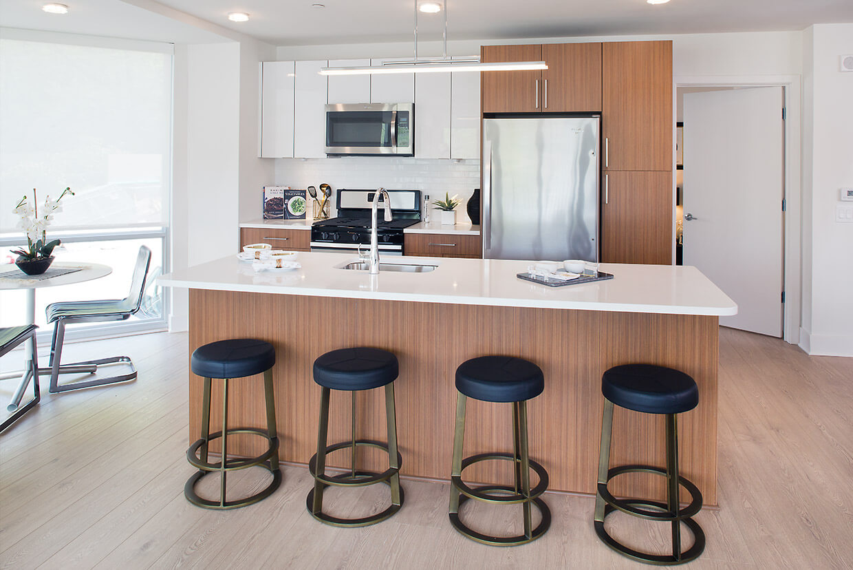 Euro-style Eat-in Open Kitchen with Island Bar